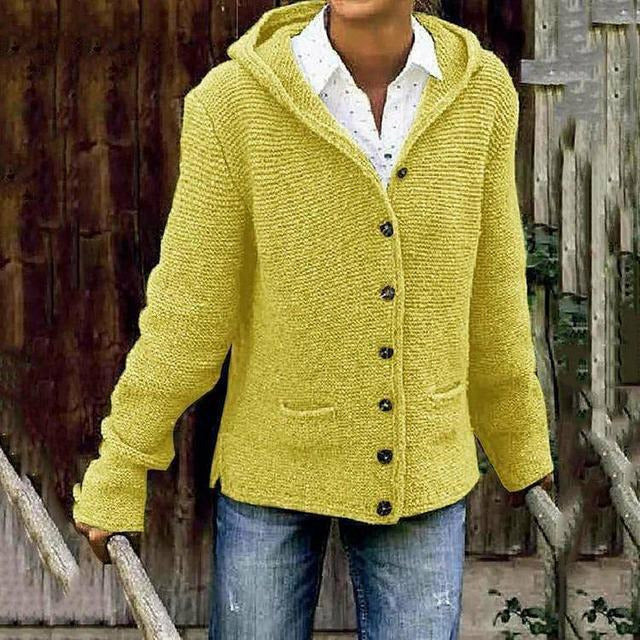 Swichic Coats Yellow / S Vintage Hooded Knitted Cardigan