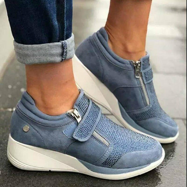 Swichic Shoes Blue / 35 Casual Wedges Zipper Sneakers