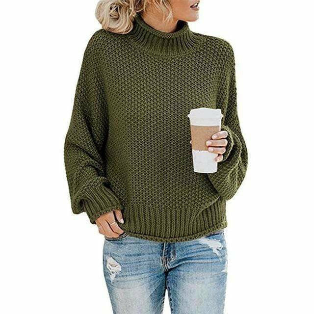Swichic Sweaters Army Green / XL Casual Knitted Solid Pullover
