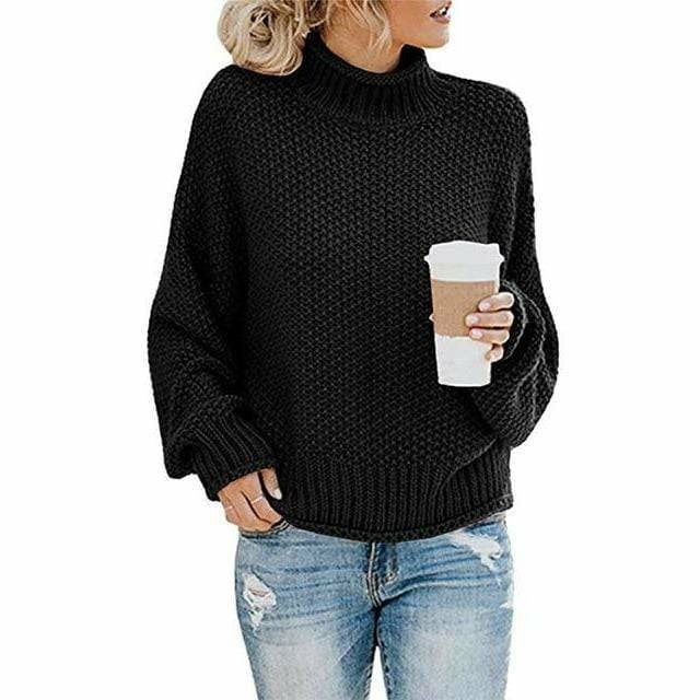 Swichic Sweaters Black / S Casual Knitted Solid Pullover