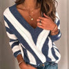 Swichic Sweaters Blue / L Casual Striped V-Neck Sweater