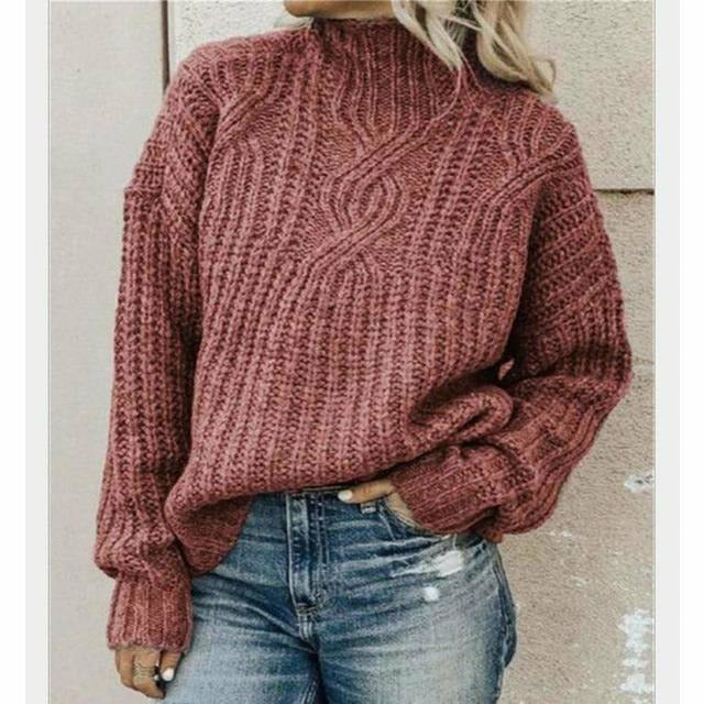 Swichic Sweaters Coffee / S Casual Solid Knitted Sweater