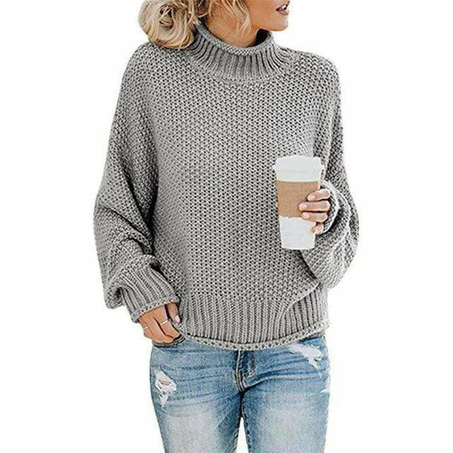 Swichic Sweaters Gray / S Casual Knitted Solid Pullover
