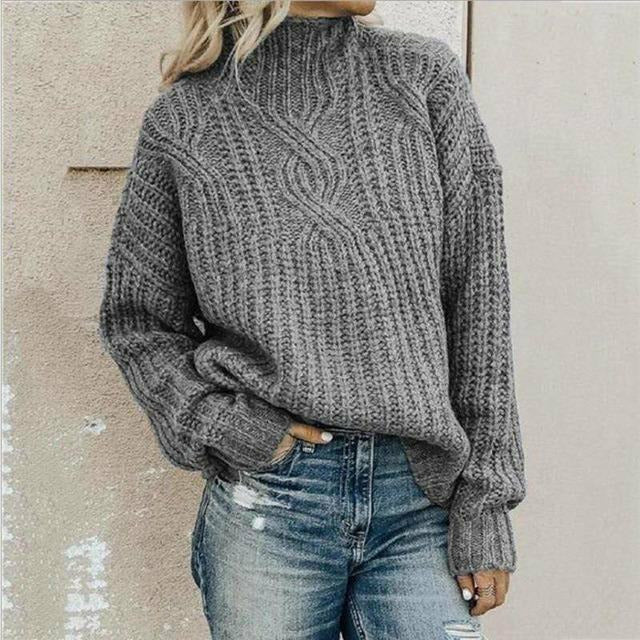 Swichic Sweaters Gray / S Casual Solid Knitted Sweater
