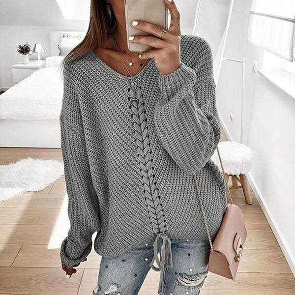 Swichic Sweaters Gray / XXL Loose Knit Top Sweater