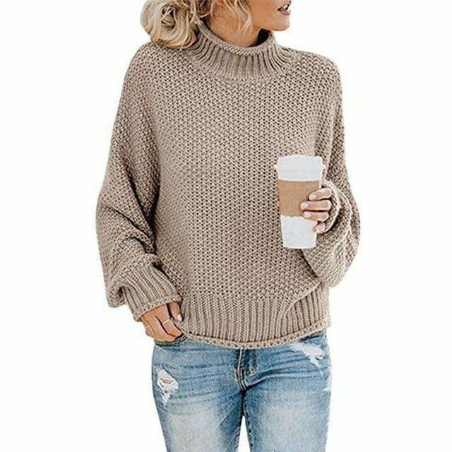 Swichic Sweaters Khaki / S Casual Knitted Solid Pullover