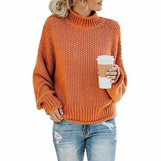 Swichic Sweaters Orange / M Casual Knitted Solid Pullover