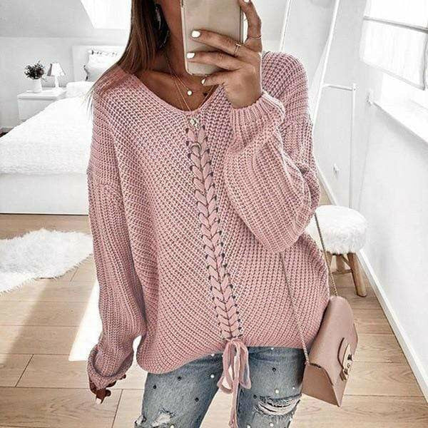 Swichic Sweaters Pink / S Loose Knit Top Sweater